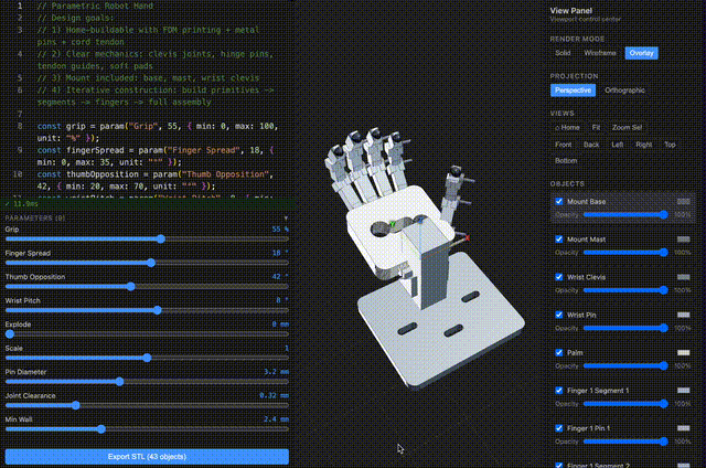 ForgeCAD 官方 Robot Hand V2 动图