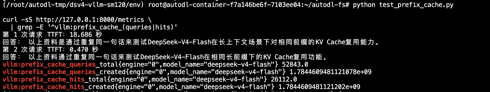 Prefix Cache 命中与 TTFT 对比