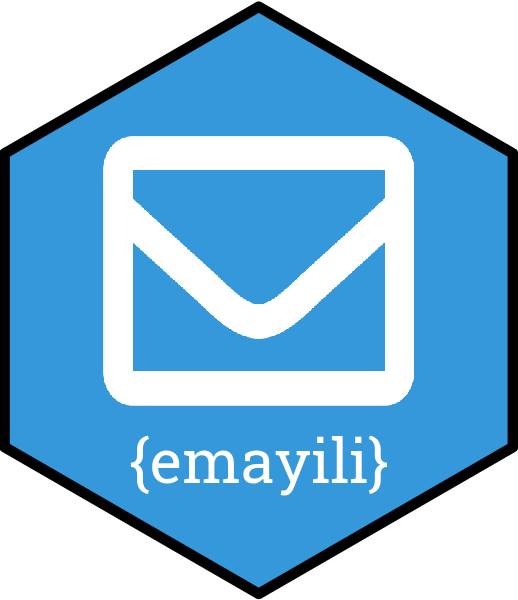 Logo for {emayili} package.