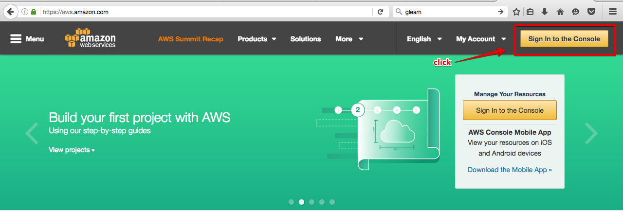 Sign in to aws console