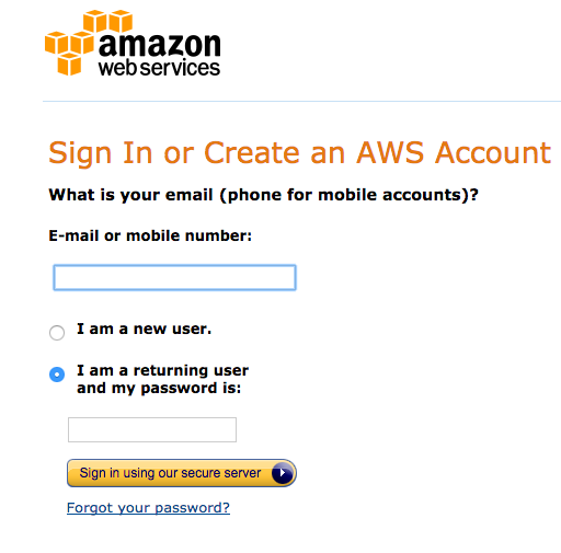 Sign in or create an aws account