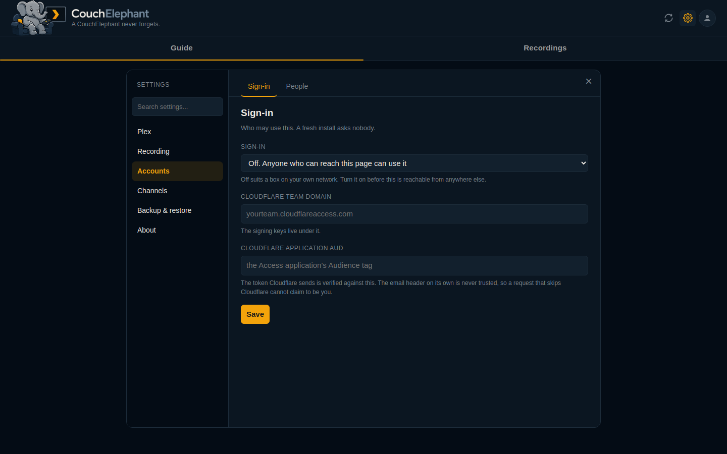 Settings, accounts