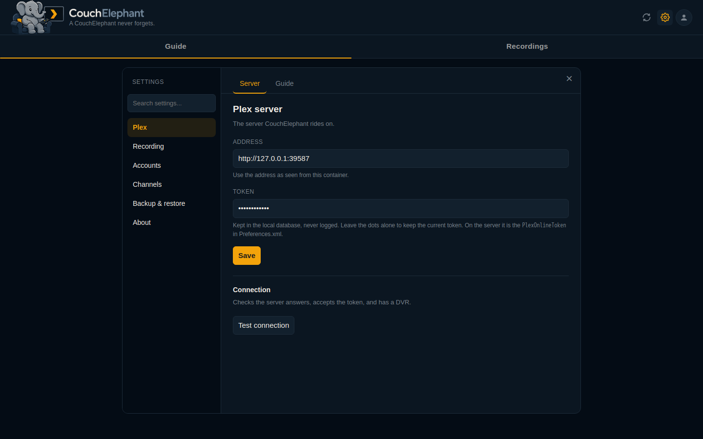 Settings, Plex