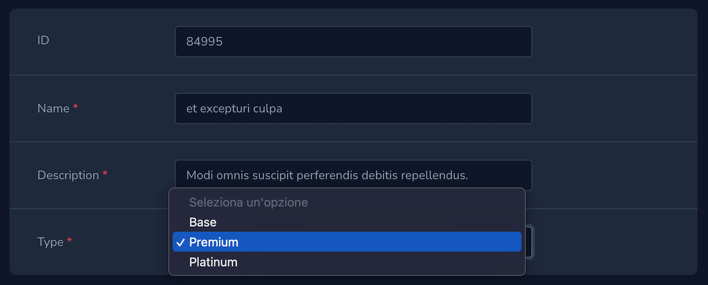 Select field on form