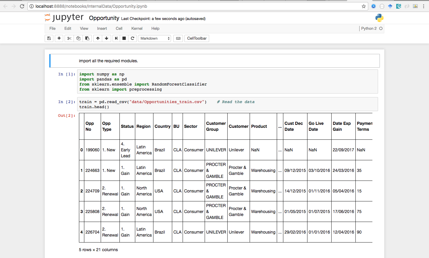 Opportunity training dataset