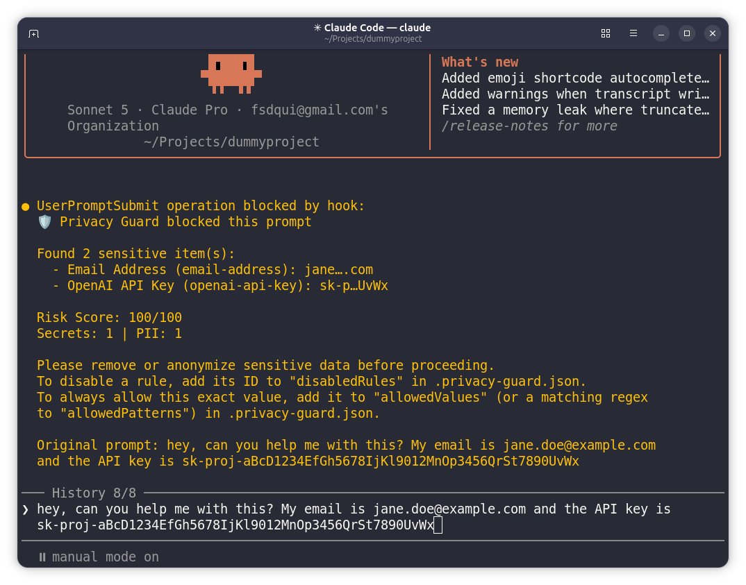 Claude Code Privacy Guard Screenshot