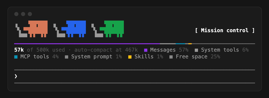 The same in a terminal, the words beside the Clawd