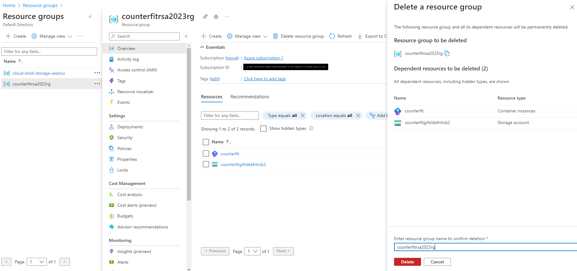 Azure Delete Resource Group