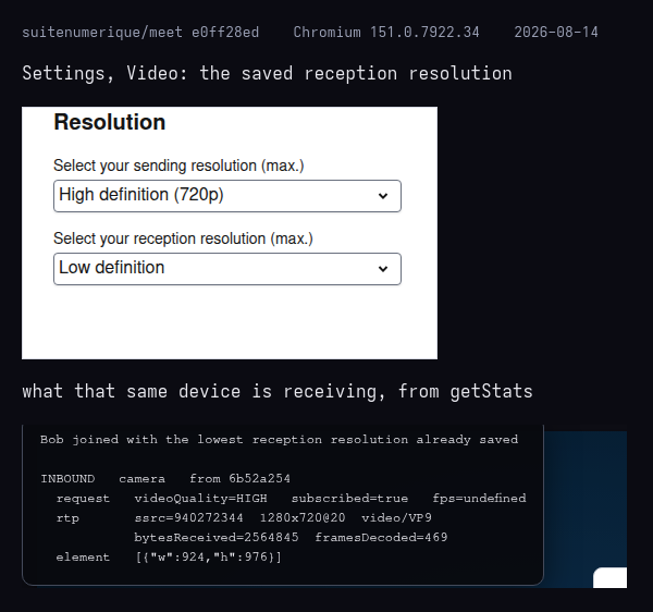 Settings shows Low definition while the video arriving on that same device is 1280x720
