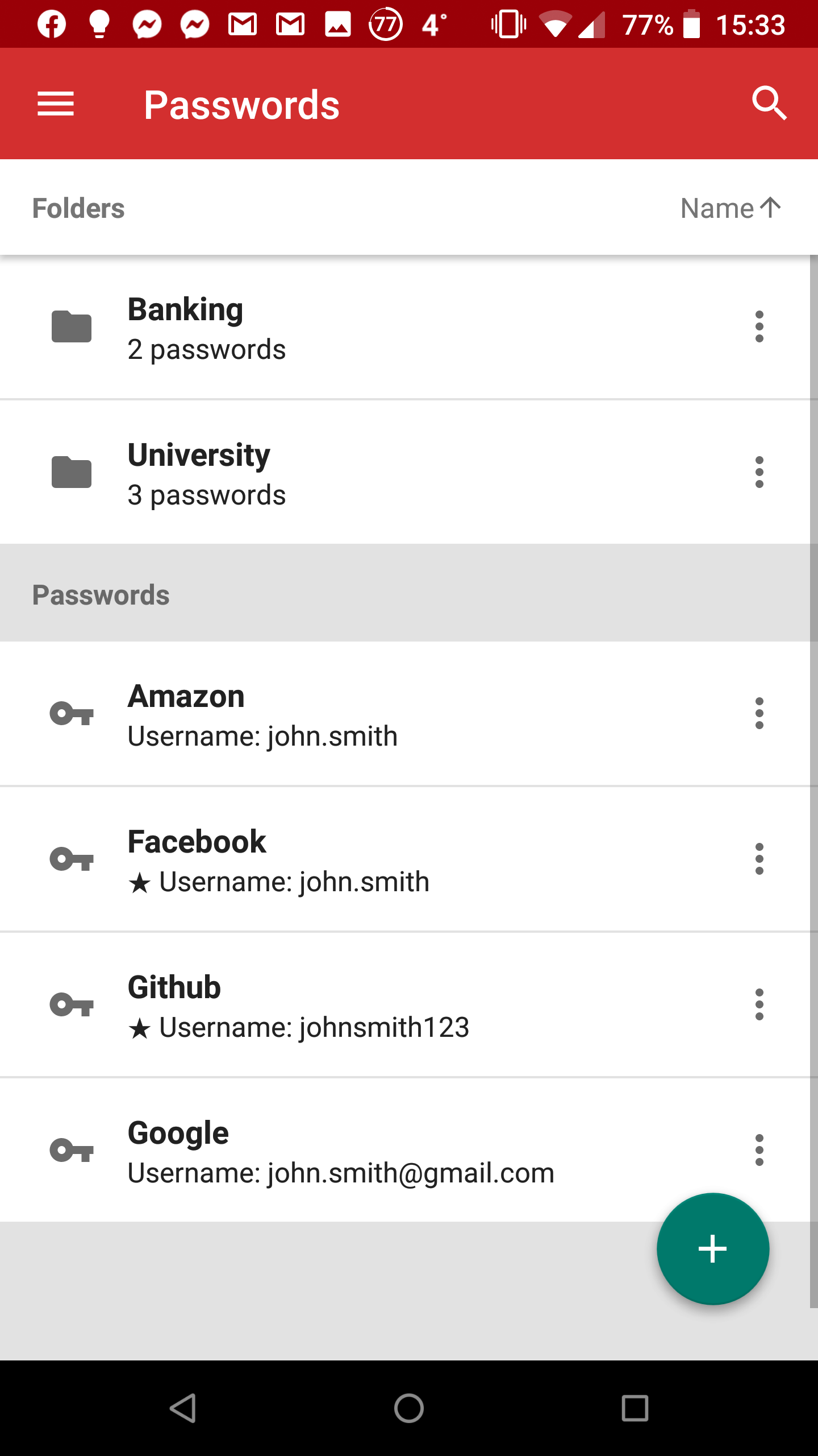 Passwords screen