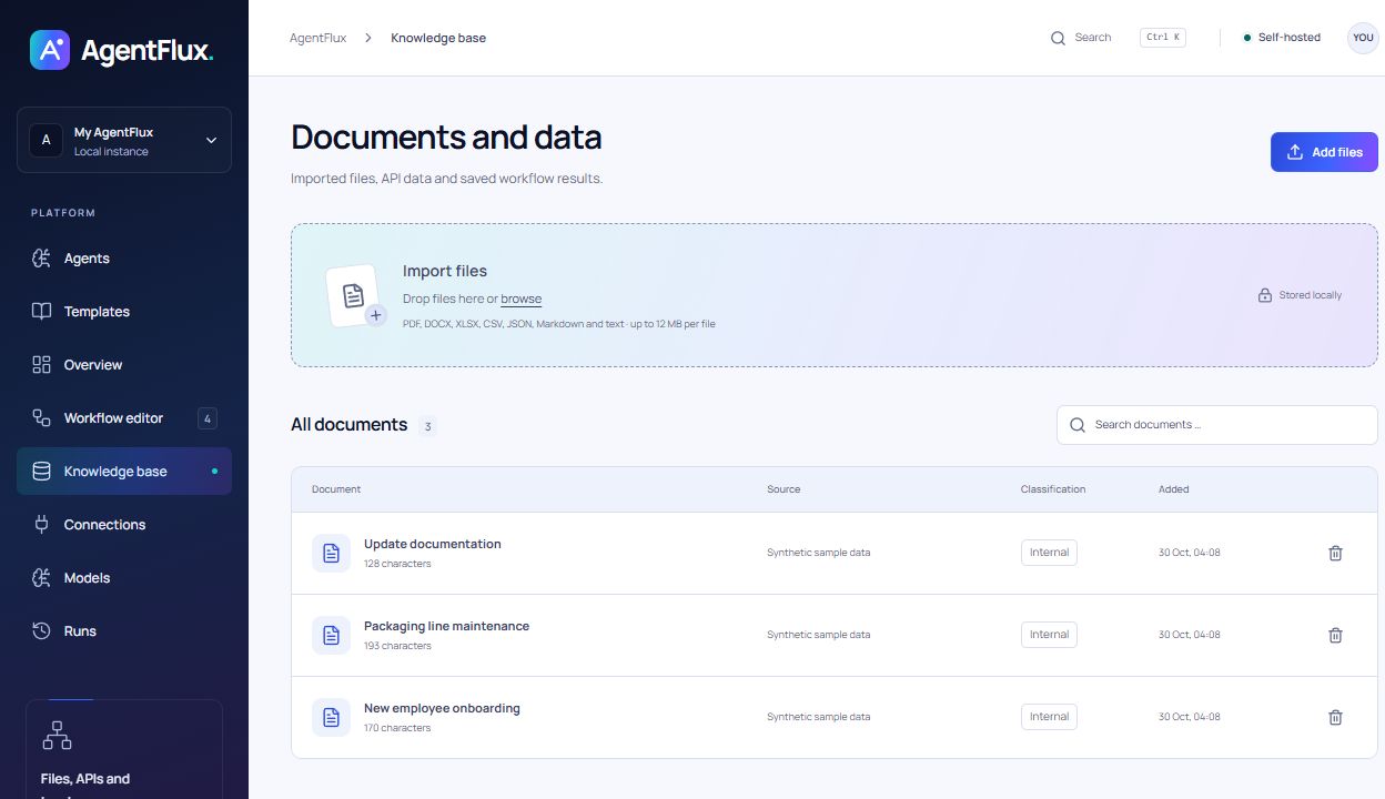 Local knowledge base with sample documents