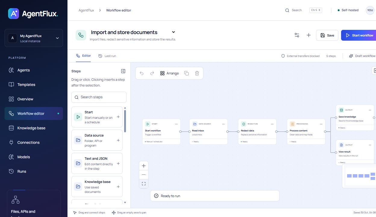 Visual workflow editor with connected steps