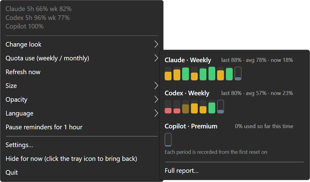 Right-click menu with the looks submenu