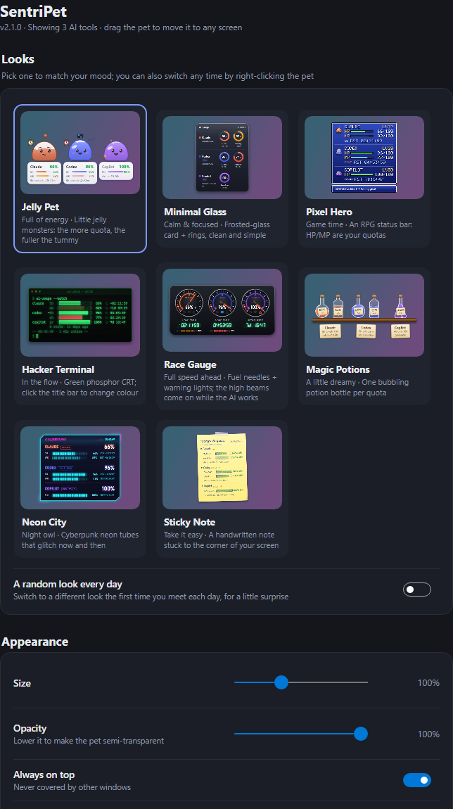 Settings page