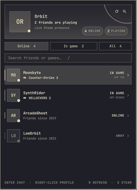 Steam Friends panel