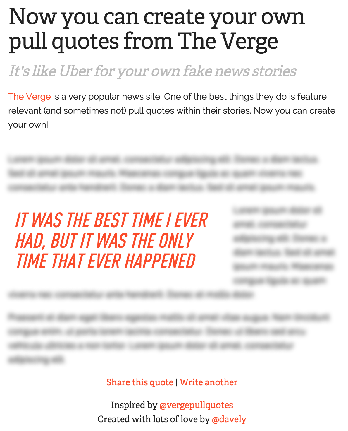 - daveschumaker/Verge-Pull-Quote-Generator: Generate your own fancy pull quotes that look like they were featured on The Verge!