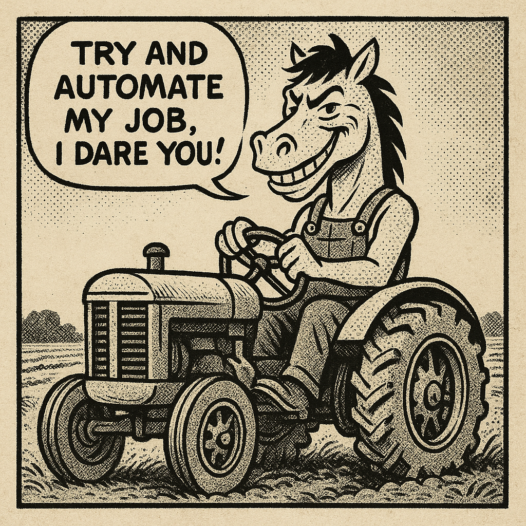 Horse driving tractor