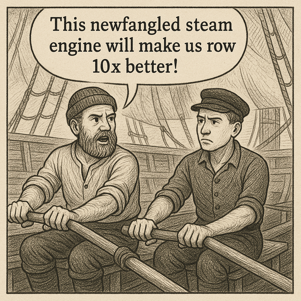 Steam engine rowing