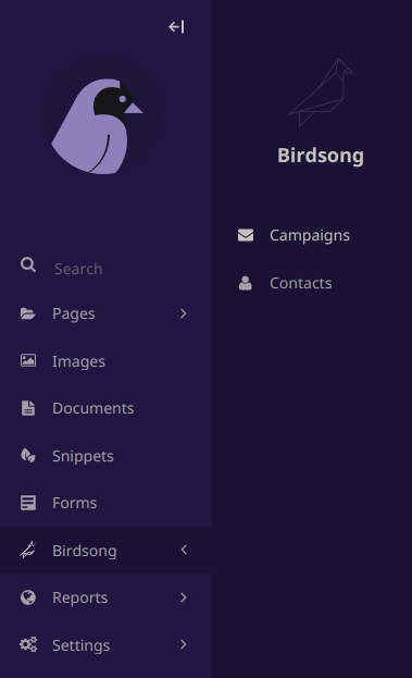 Birdsong Admin Menu