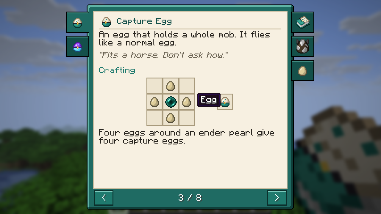 The guide book open on the Capture Egg chapter