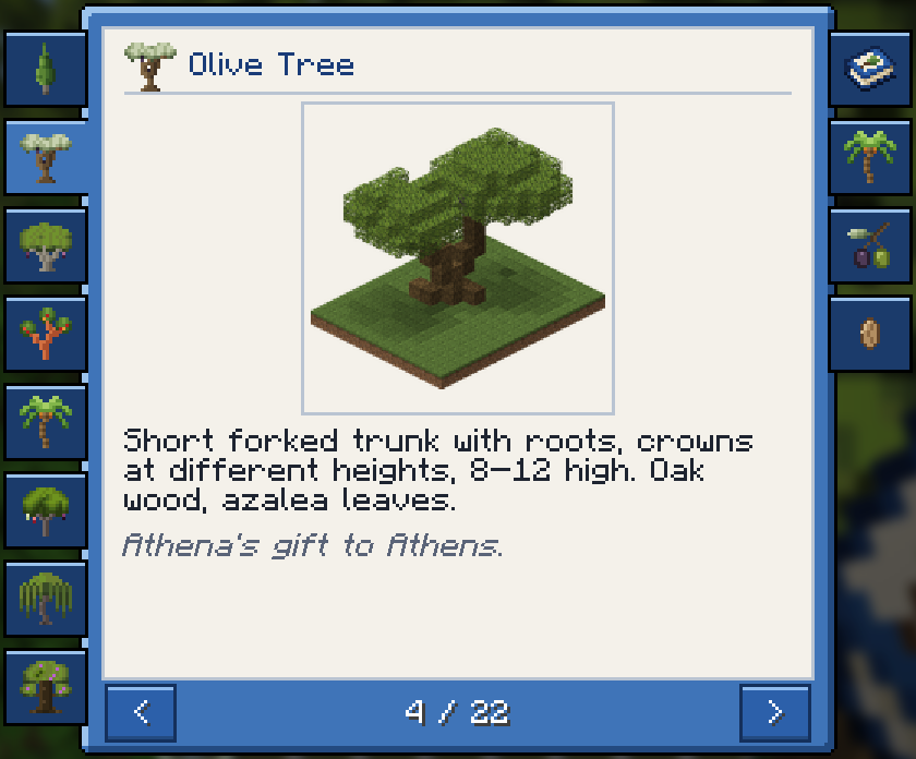 The guide book open on the Olive Tree chapter
