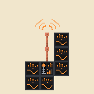 Guide book picture: a transmitter with a mast and six channels beside it, below it and stacked
