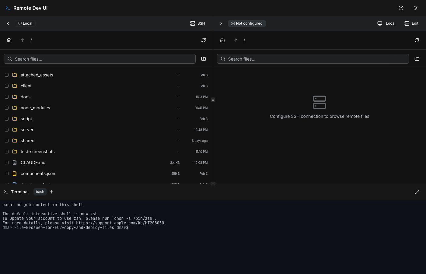 Remote Dev UI screenshot