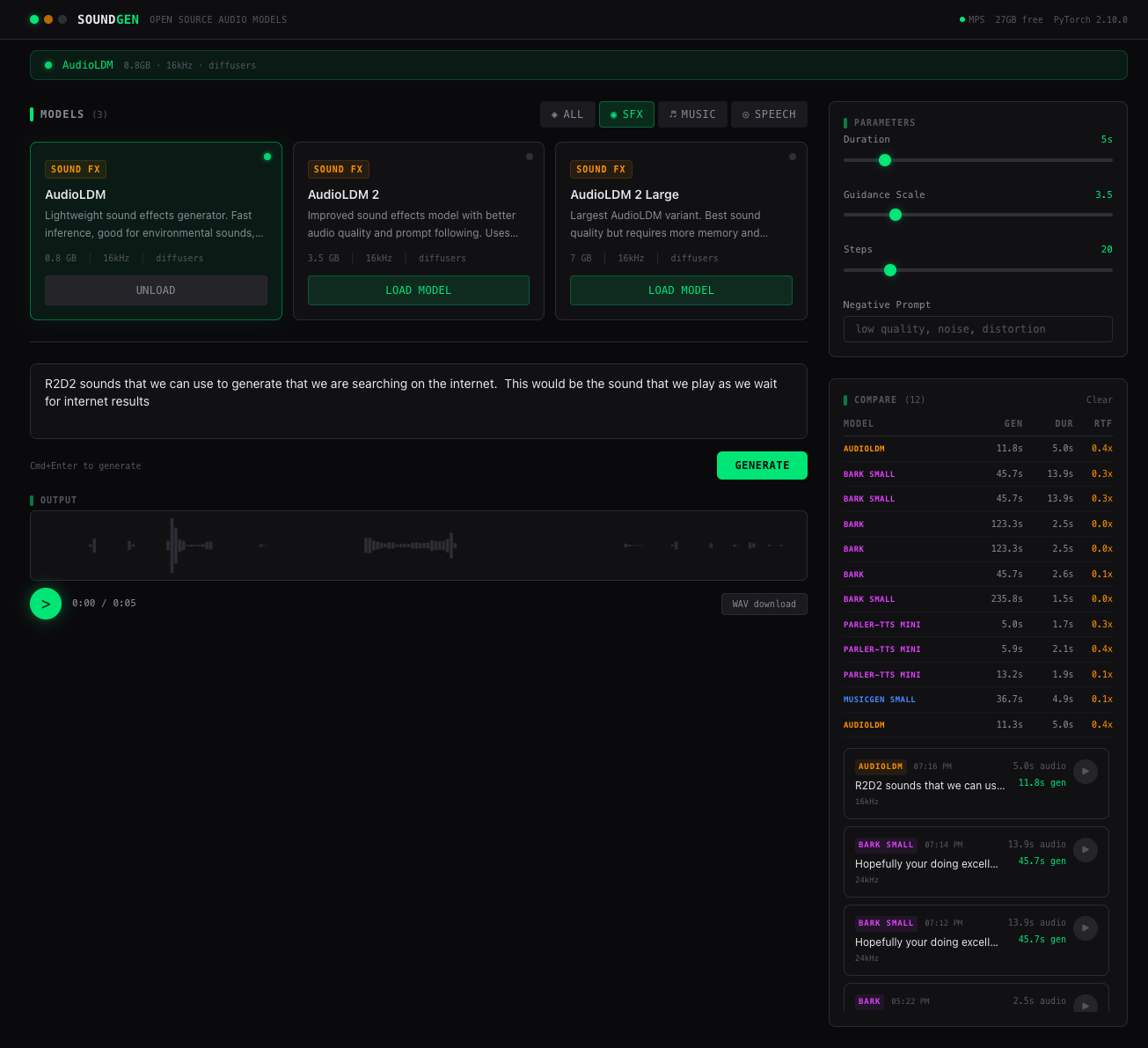 Open Source Sound Generator LLMs screenshot