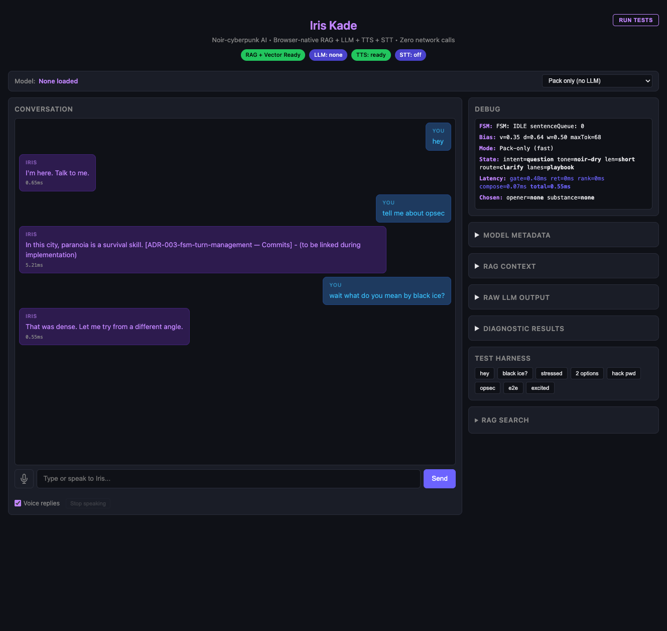 Iris Kade: Local Browser-Native Conversational AI screenshot