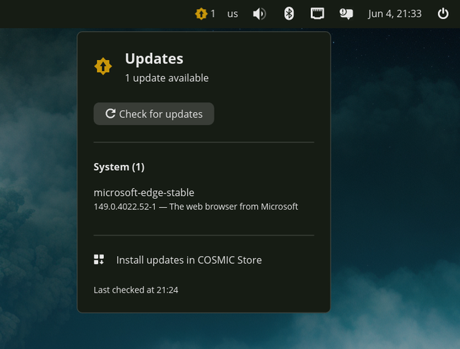 The popup — system packages and Flatpak apps, one install button