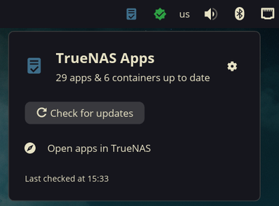 The COSMIC popup — apps and containers, all up to date