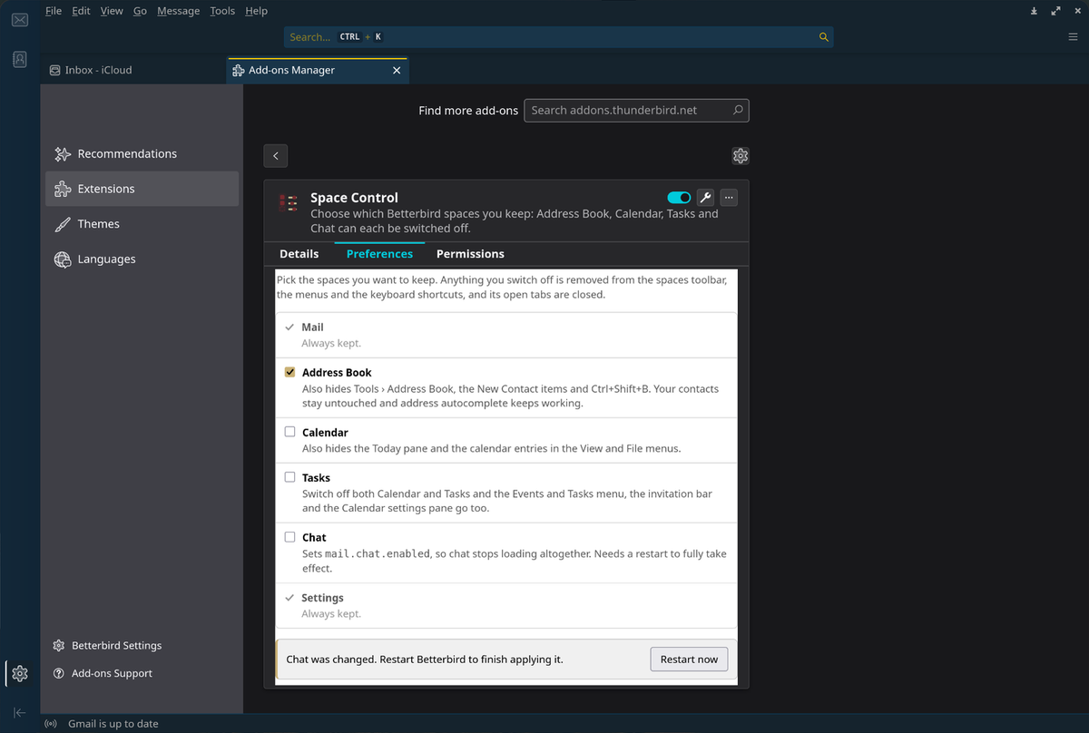 Picking which spaces to keep, from Tools → Space Control