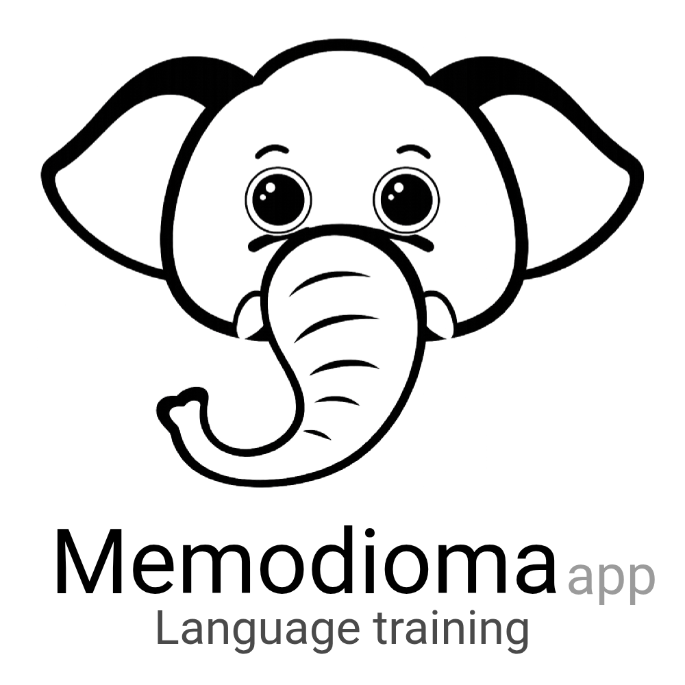 Logotipo do Memodioma App, um elefante desenhado em linhas pretas
