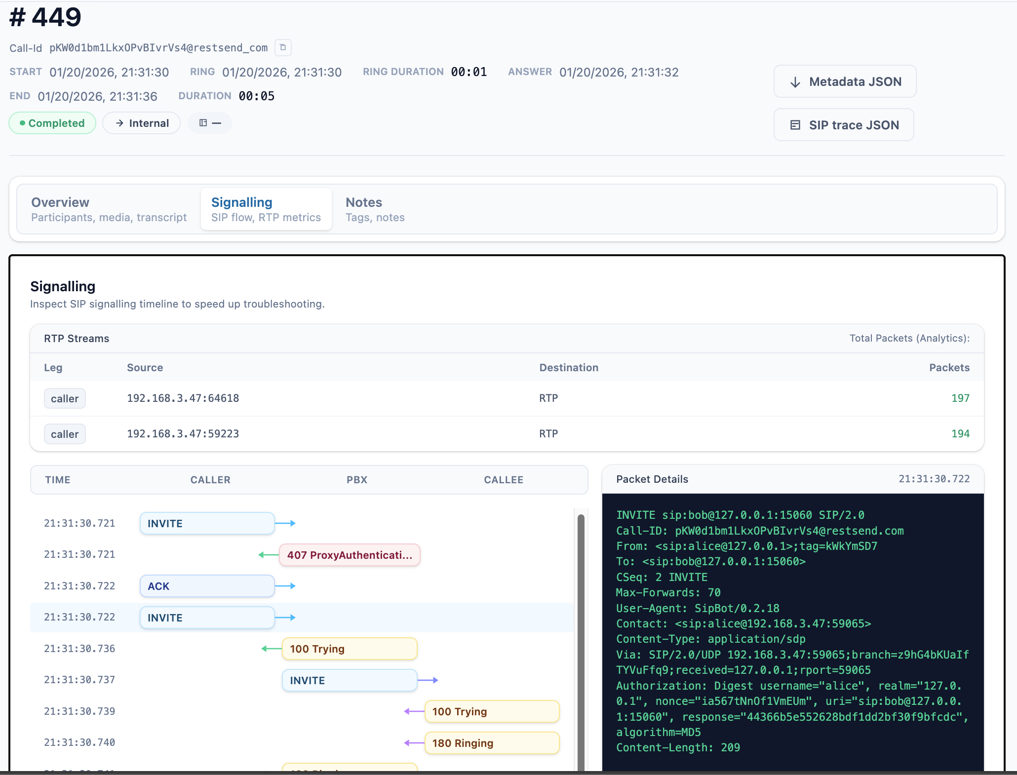 Console call detail(message flow)