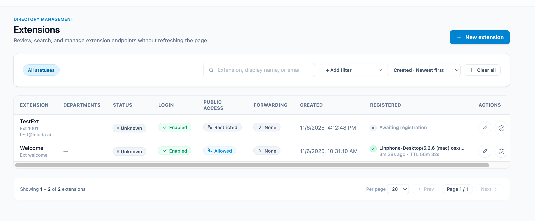 Console extensions view