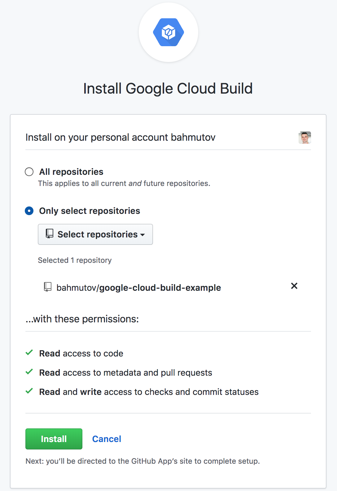 Cloud Build GitHub setup