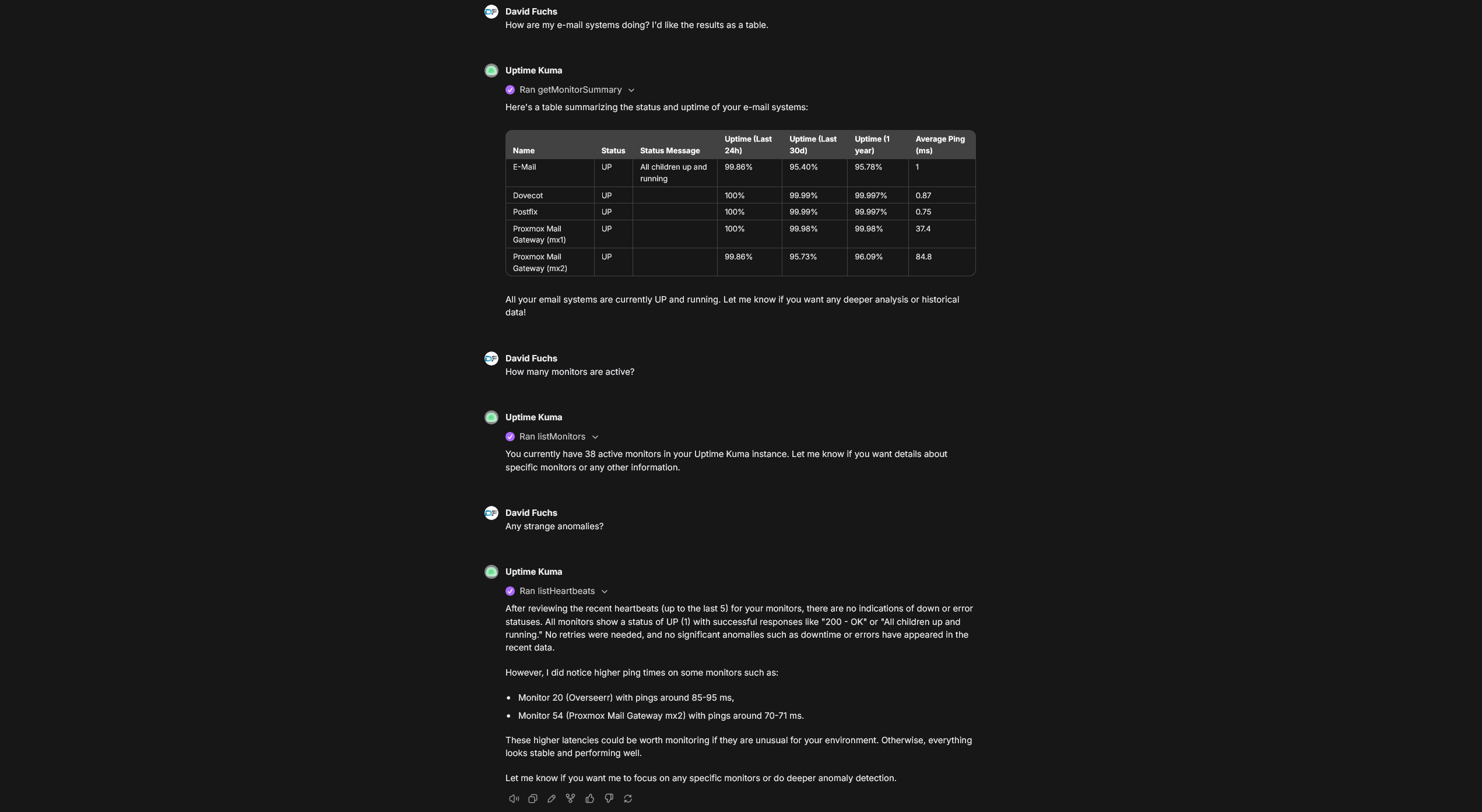 MCP server answering questions about Uptime Kuma monitors