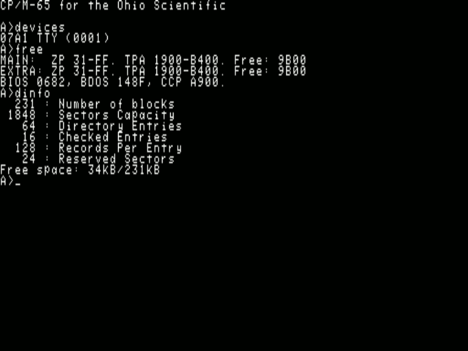 CP/M-65 running on the Ohio Scientific