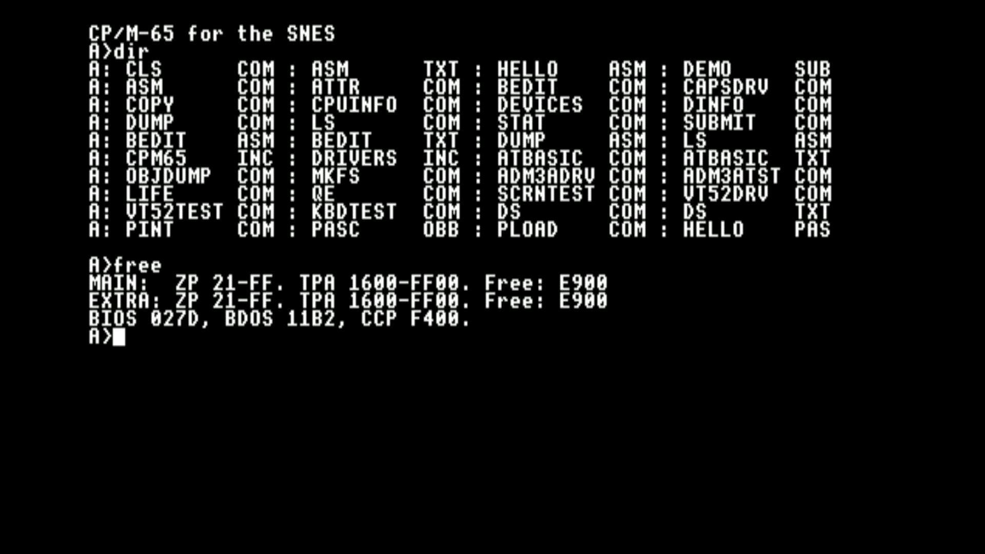 CP/M-65 running on the Super Nintendo