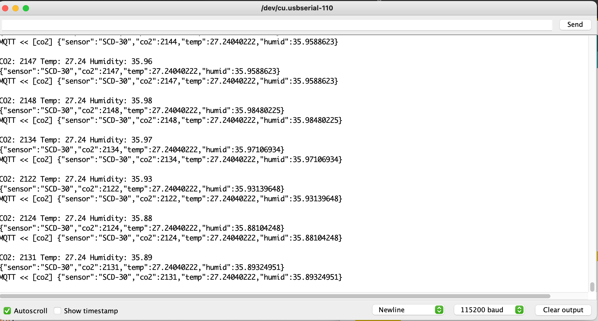 sensor readings on the serial monitor