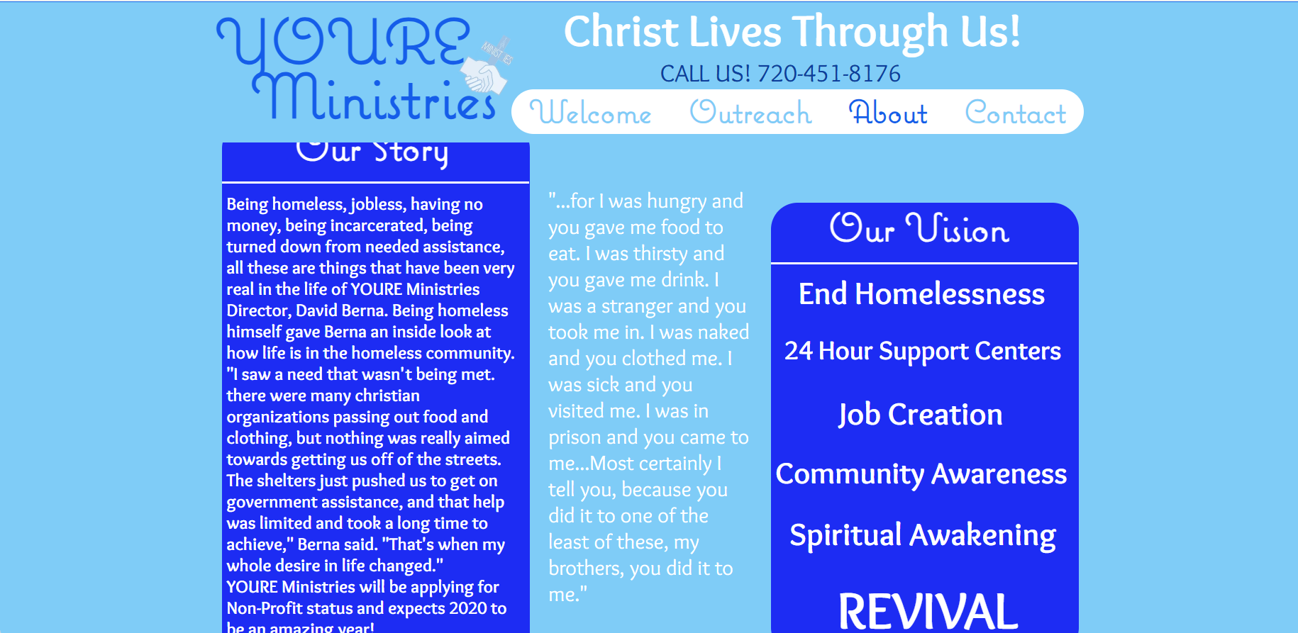 YOURE Ministries Our Story and Our Vision page
