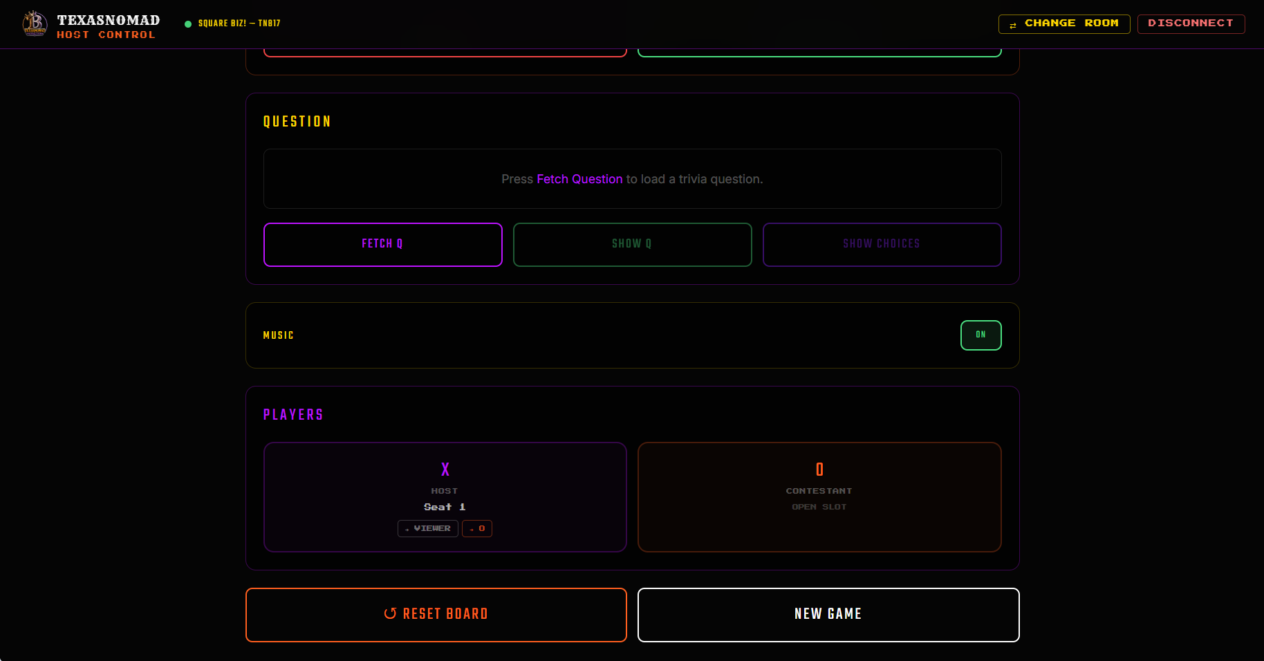 TexasNomad Games Host Panel player controls