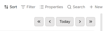 Calendar navigation with previous year, previous month, Today, next month, and next year buttons