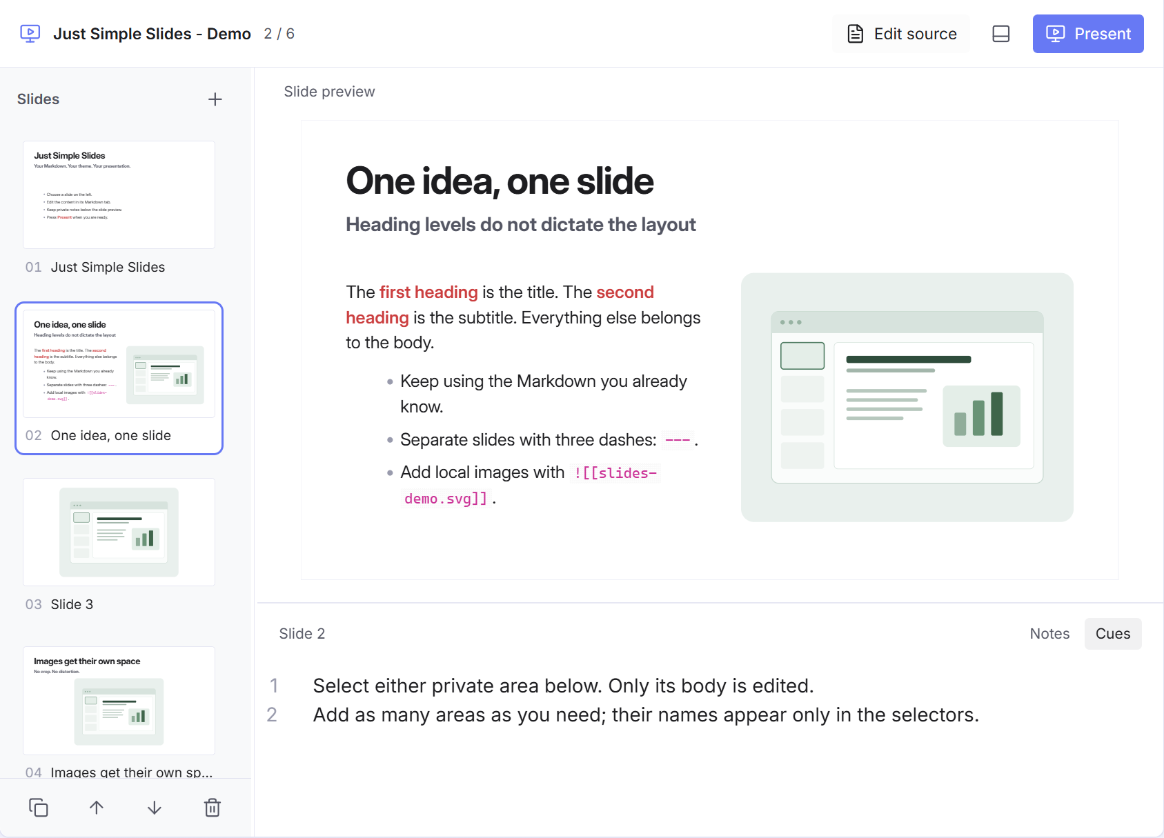 Private Notes and Cues selectors in the lower editor