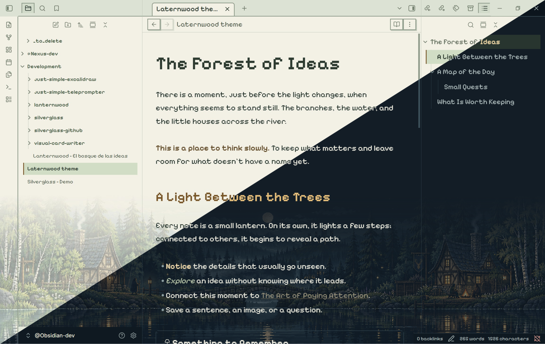 Detailed forest — light and dark comparison