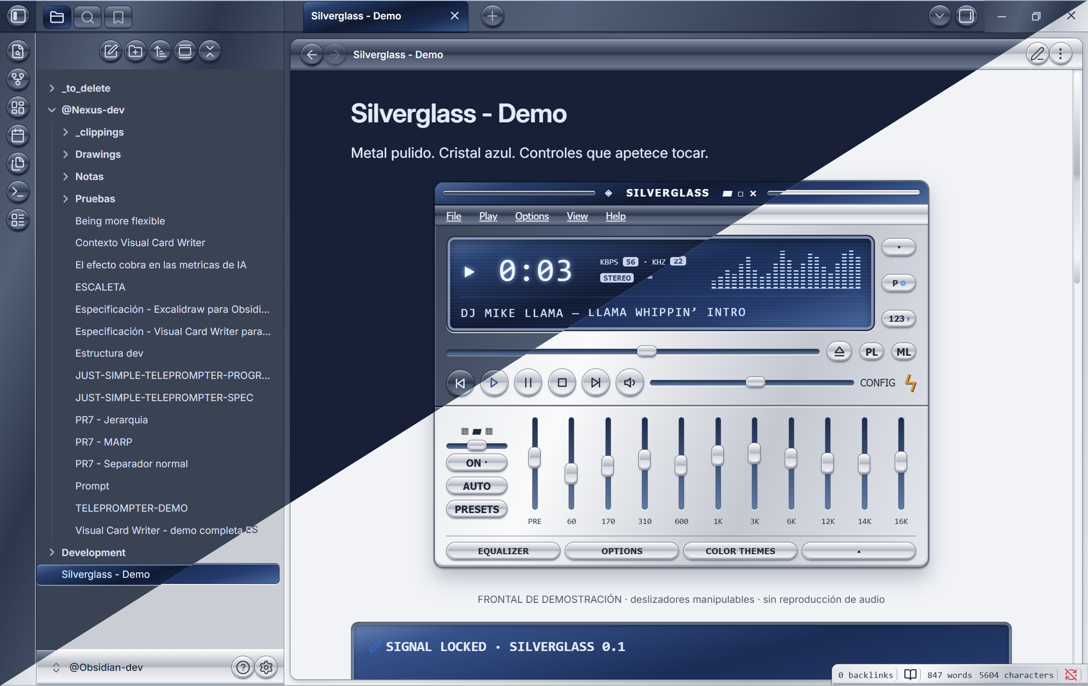 Silverglass light and dark modes combined in a diagonal comparison
