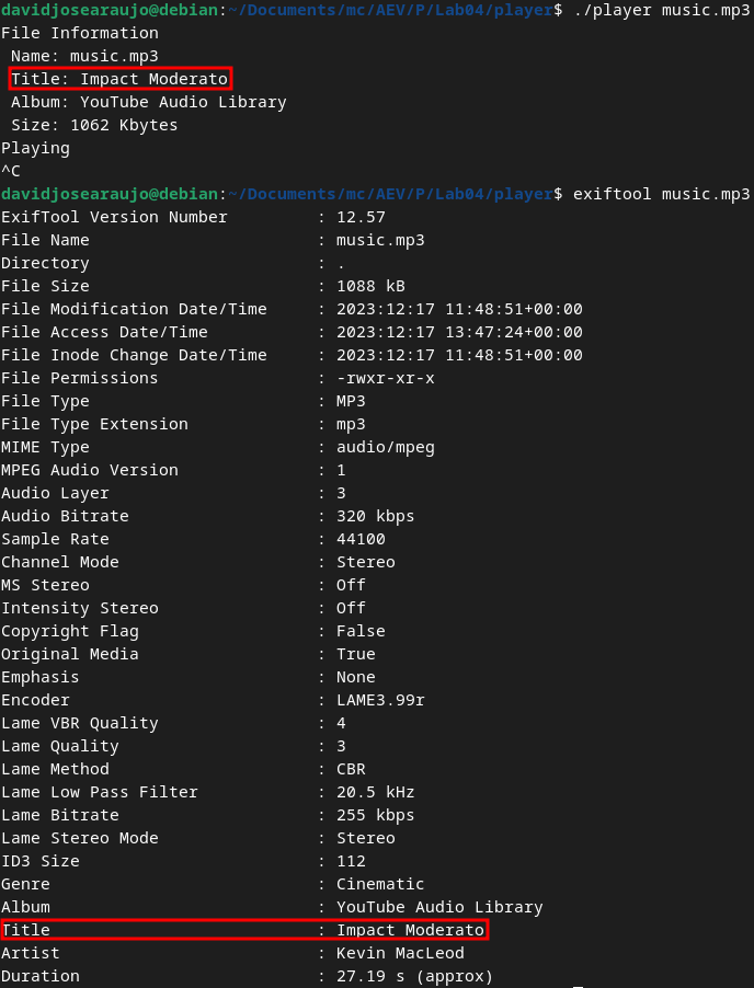 metadata of the music file