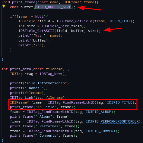 Code exposing buffer overflow via array of fixed size