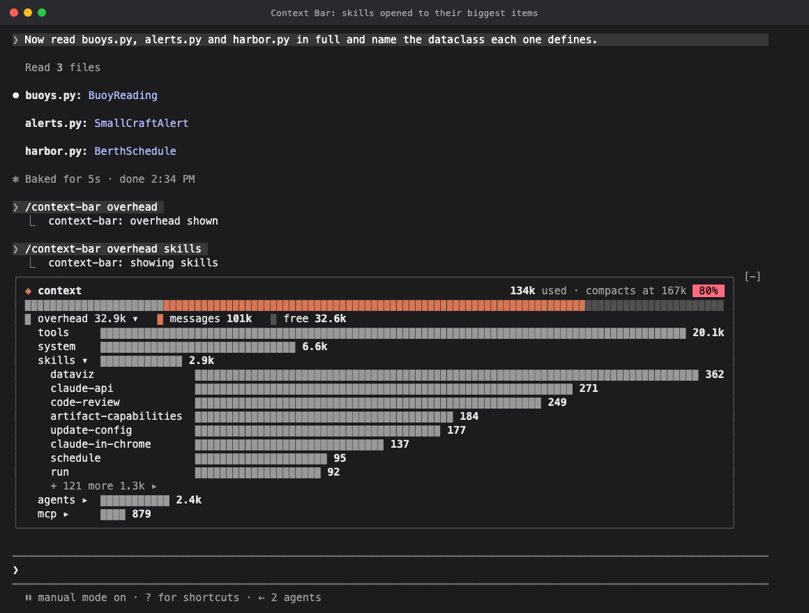 Skills opened to their biggest items, with 121 more behind a button