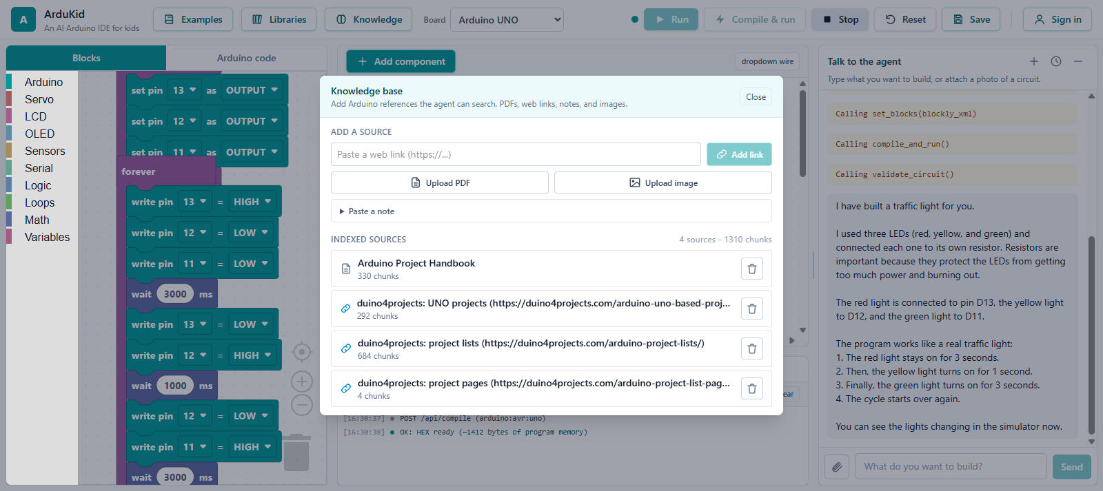 The knowledge base with indexed PDFs and links